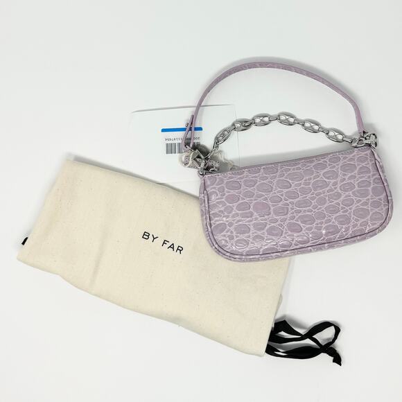 NWT By Far Rachel Mini Lilac Circular Crocodile Croc Embossed Leather Small Bag - Picture 5 of 12